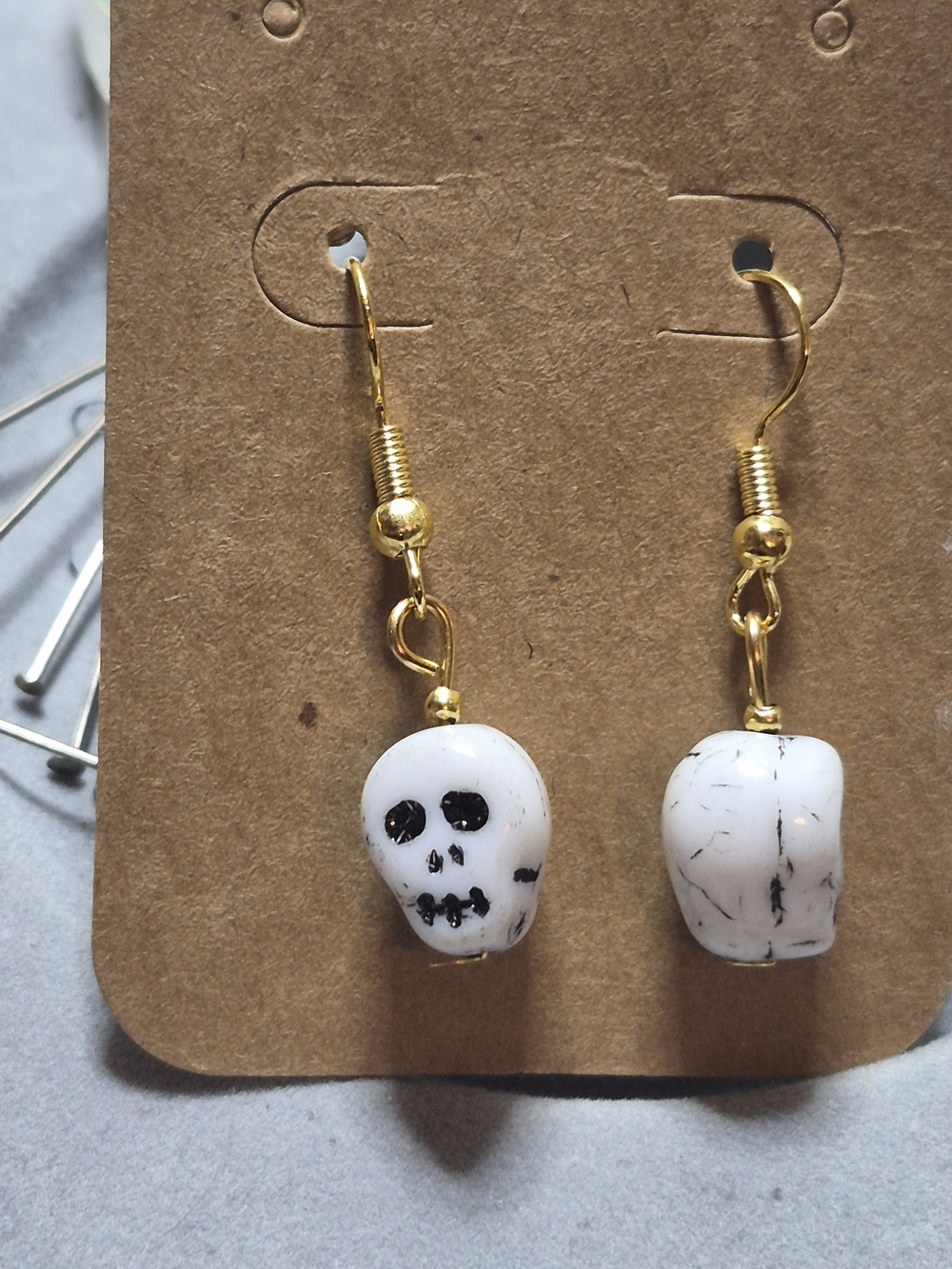 Gold White Skull Dangle Earrings - Women Jewelry